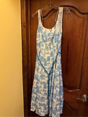 Karl Lagerfeld White and Blue Toile Midi Dress